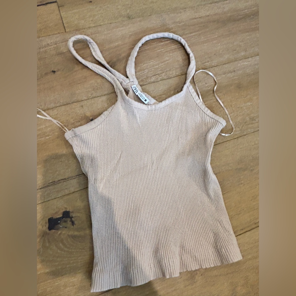 Zara Beige Ribbed Sleeveless Top